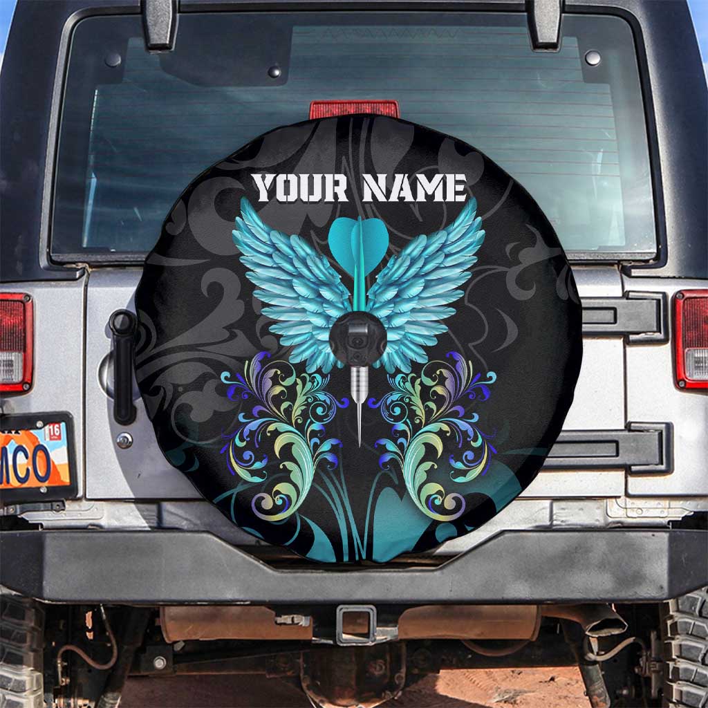 Personalized Elegant Wings and Dartboard Design Spare Tire Cover with Swirling Floral Patterns - Wonder Print Shop