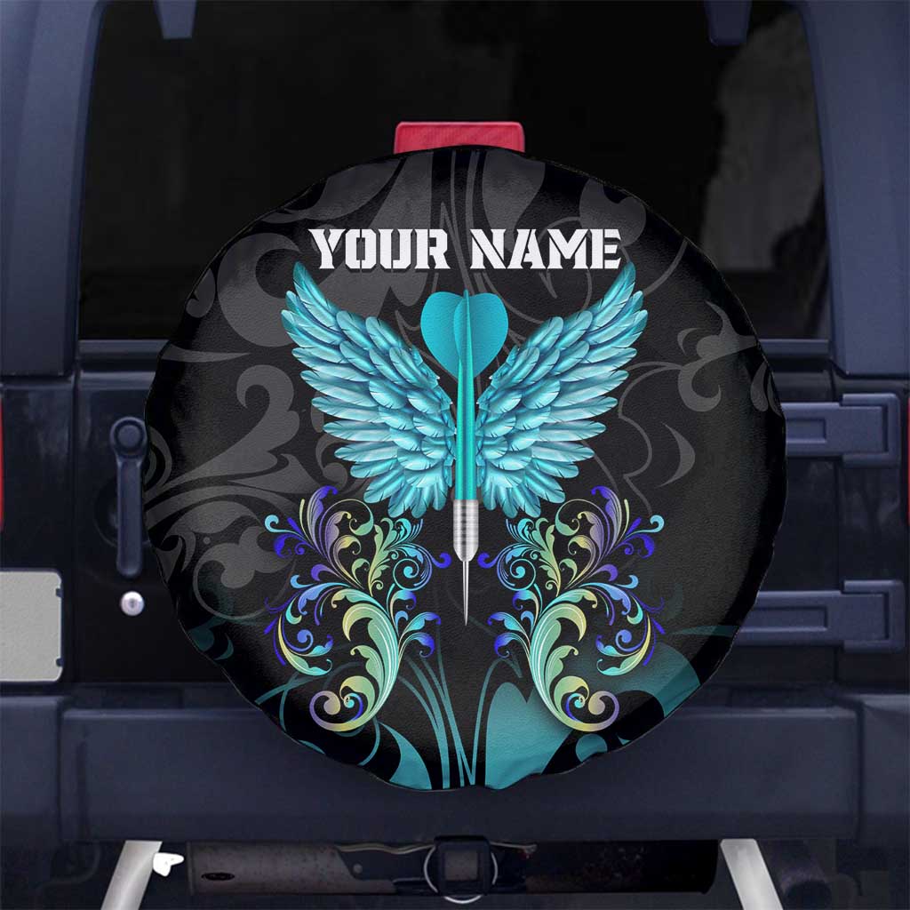 Personalized Elegant Wings and Dartboard Design Spare Tire Cover with Swirling Floral Patterns - Wonder Print Shop