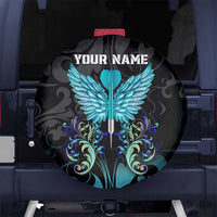 Personalized Elegant Wings and Dartboard Design Spare Tire Cover with Swirling Floral Patterns - Wonder Print Shop