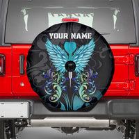 Personalized Elegant Wings and Dartboard Design Spare Tire Cover with Swirling Floral Patterns - Wonder Print Shop