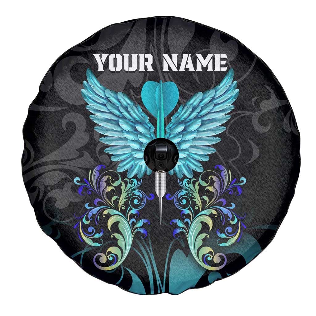 Personalized Elegant Wings and Dartboard Design Spare Tire Cover with Swirling Floral Patterns - Wonder Print Shop