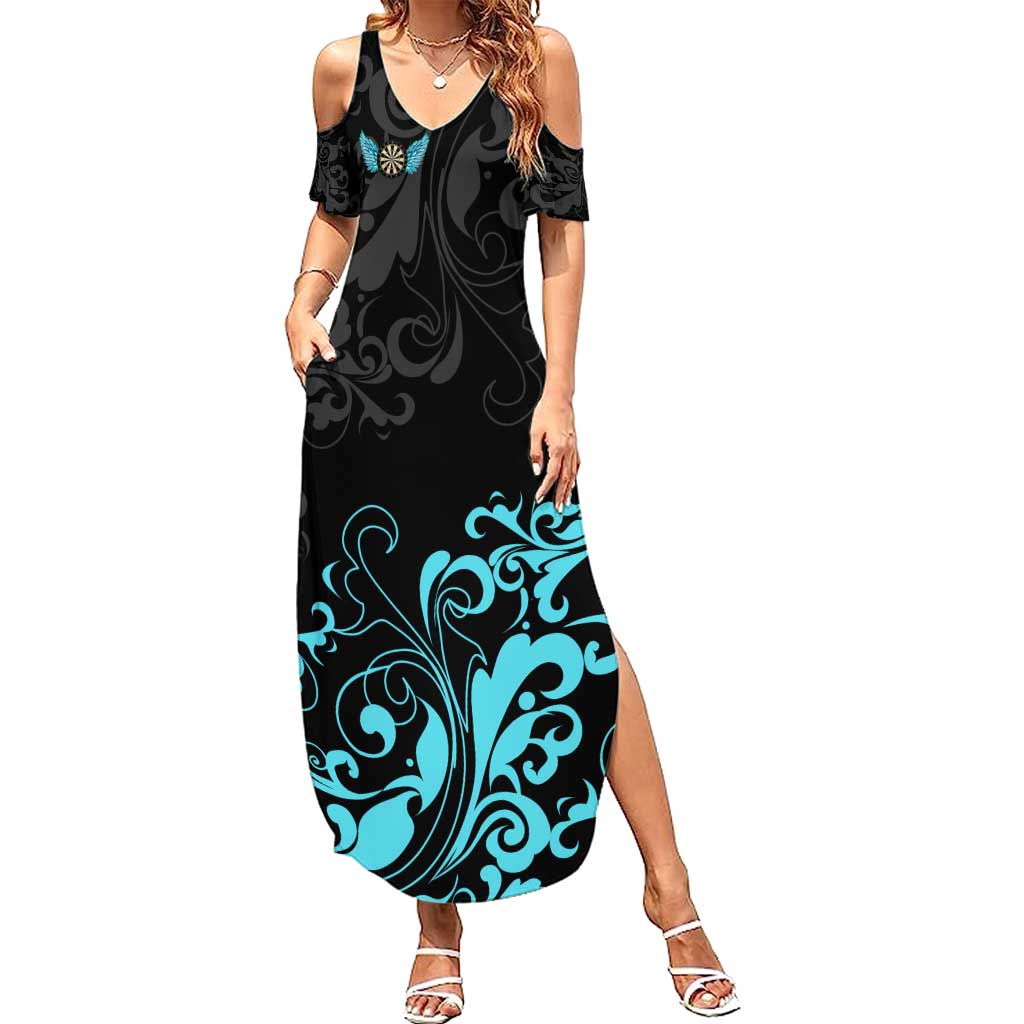 Personalized Elegant Wings and Dartboard Design Summer Maxi Dress with Swirling Floral Patterns - Wonder Print Shop