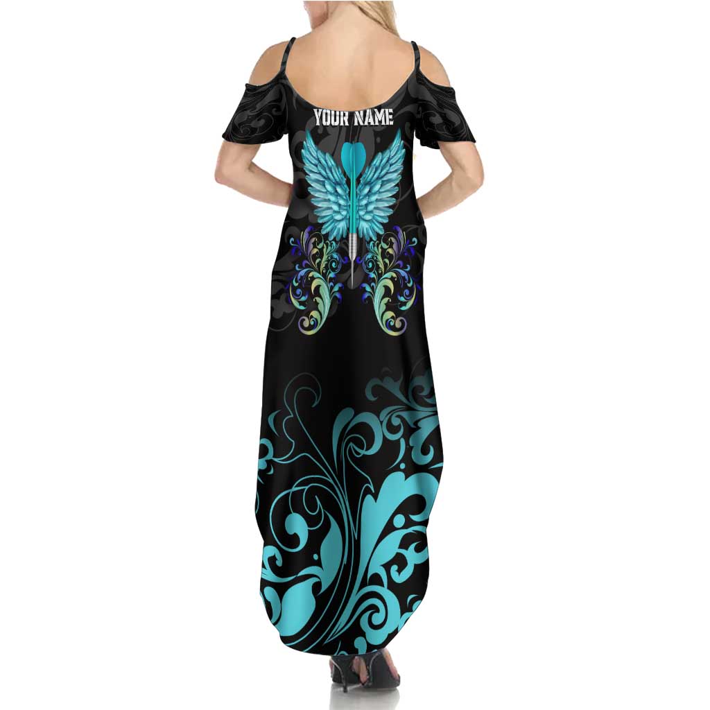 Personalized Elegant Wings and Dartboard Design Summer Maxi Dress with Swirling Floral Patterns - Wonder Print Shop