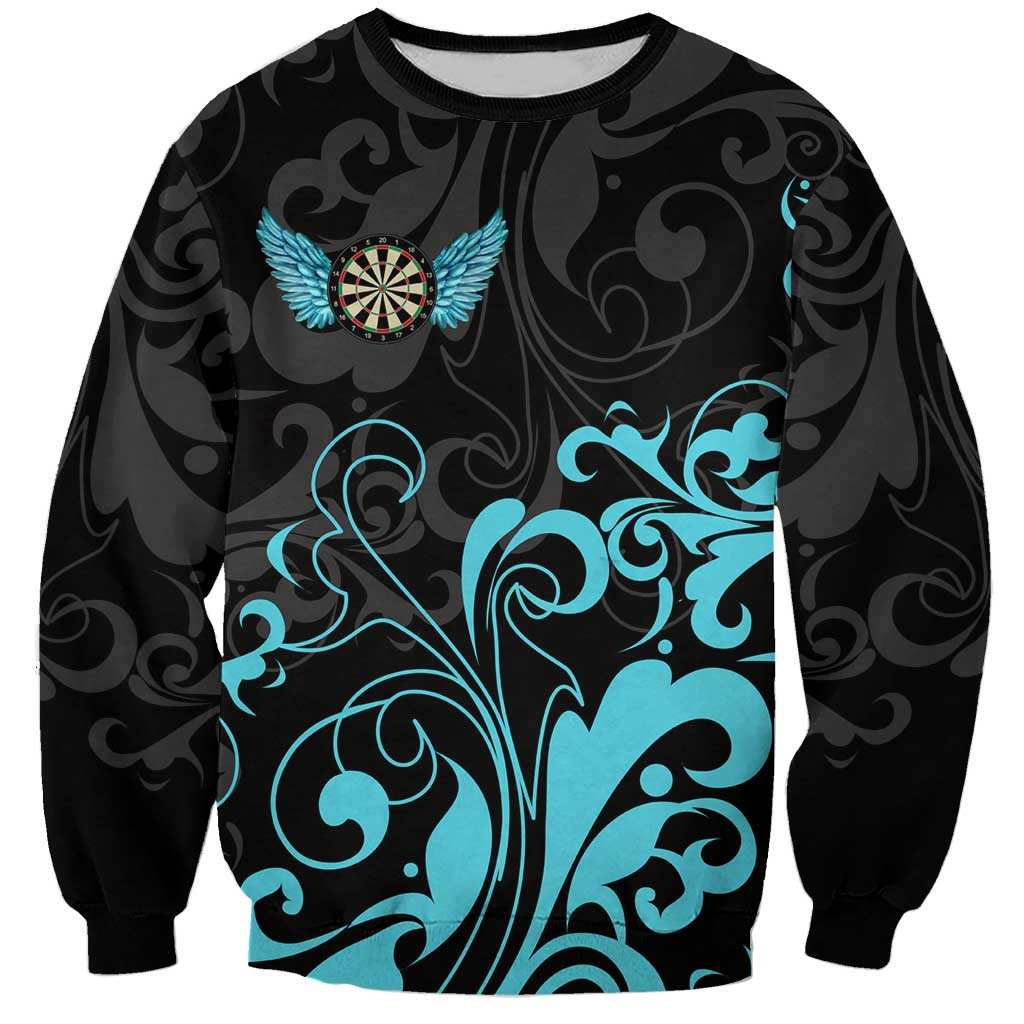 Personalized Elegant Wings and Dartboard Design Sweatshirt with Swirling Floral Patterns - Wonder Print Shop