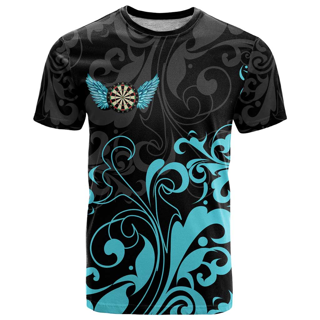 Personalized Elegant Wings and Dartboard Design T Shirt with Swirling Floral Patterns - Wonder Print Shop