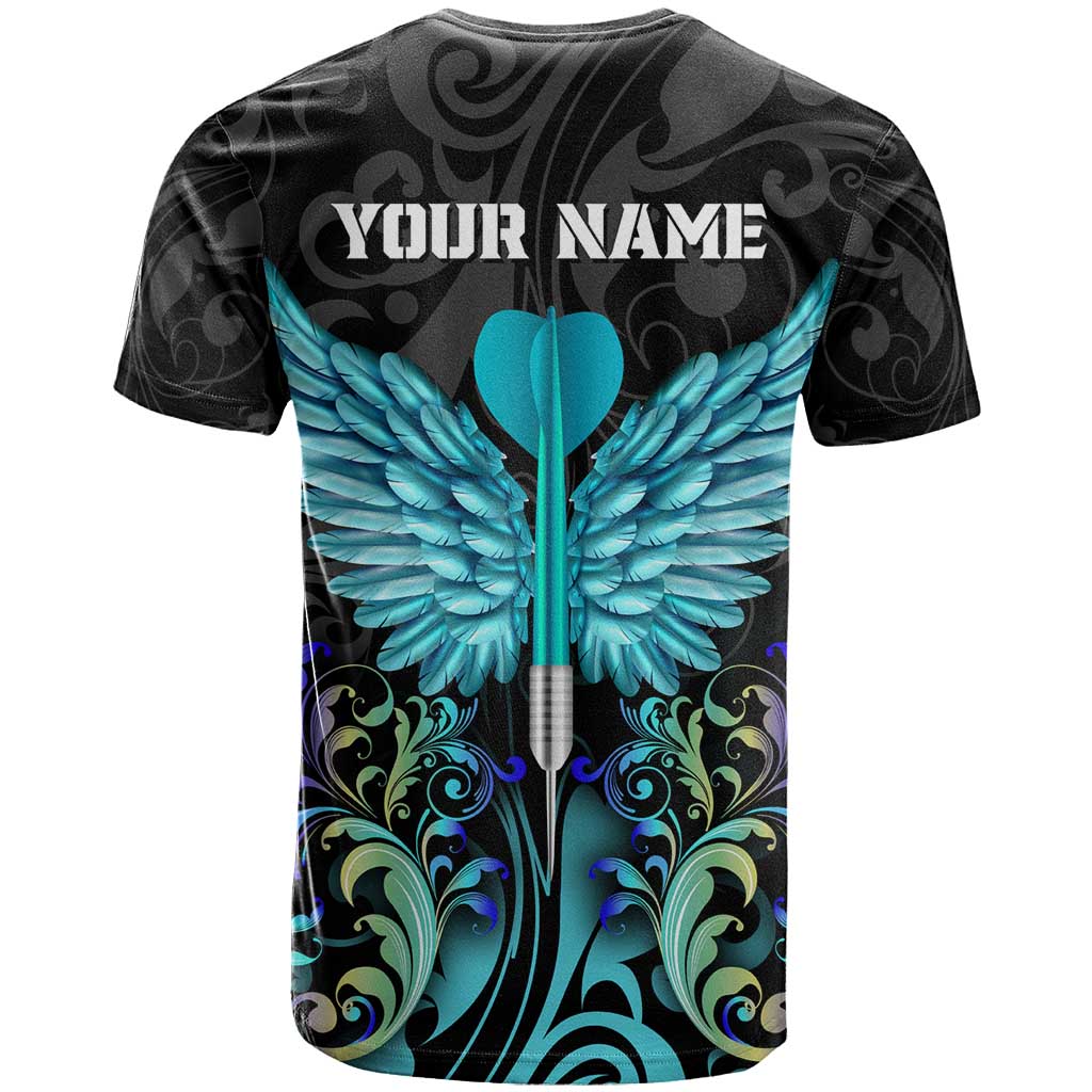 Personalized Elegant Wings and Dartboard Design T Shirt with Swirling Floral Patterns - Wonder Print Shop