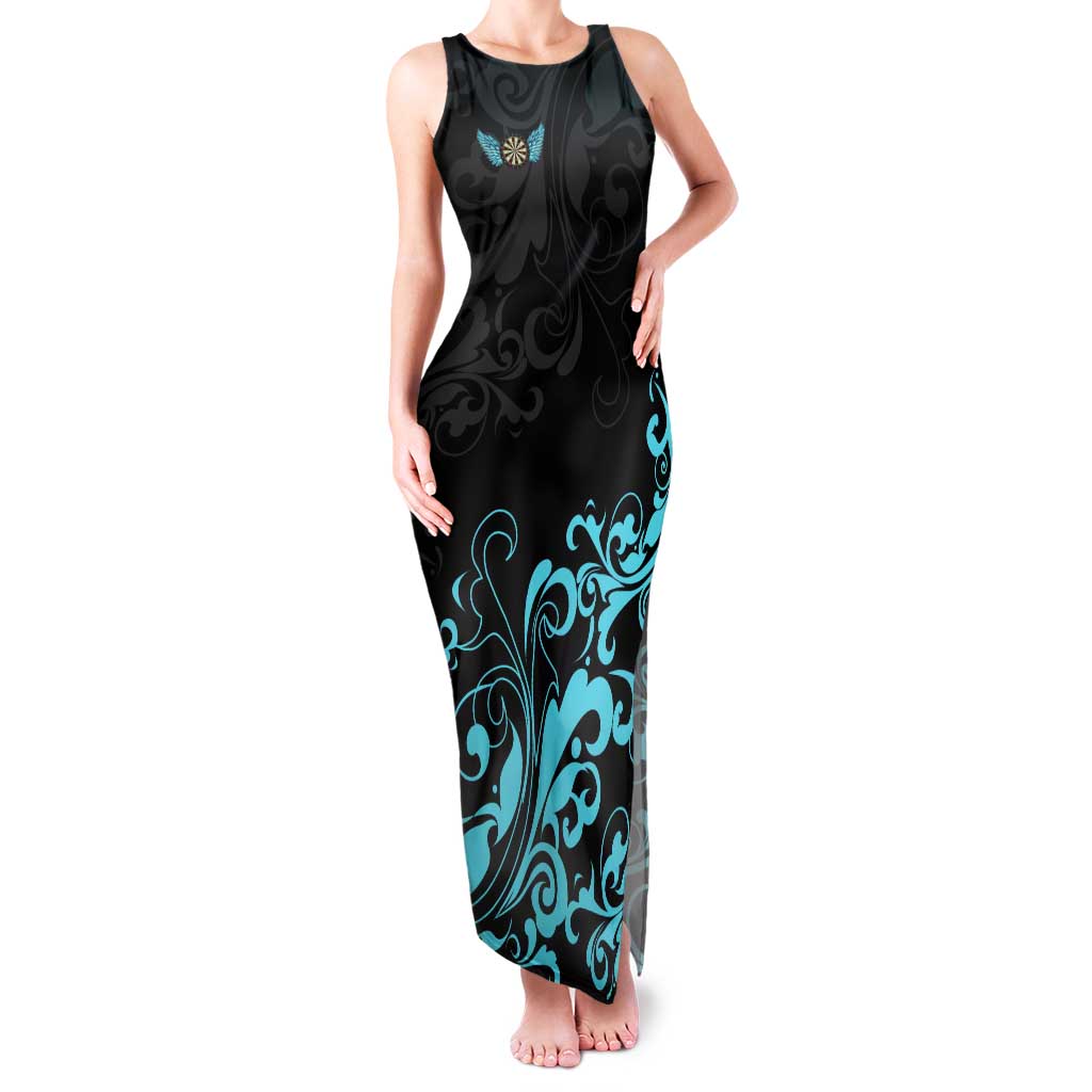 Personalized Elegant Wings and Dartboard Design Tank Maxi Dress with Swirling Floral Patterns - Wonder Print Shop