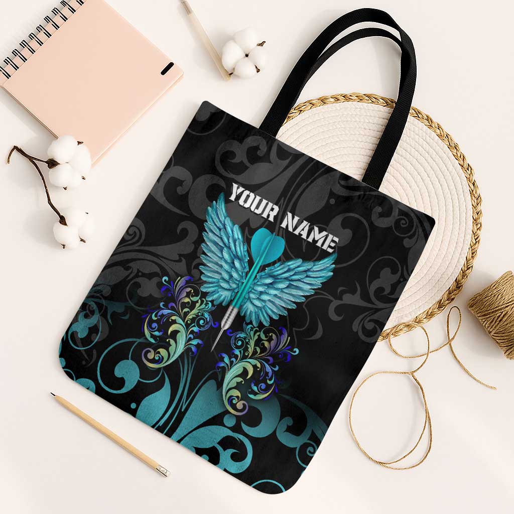Personalized Elegant Wings and Dartboard Design Tote Bag with Swirling Floral Patterns - Wonder Print Shop