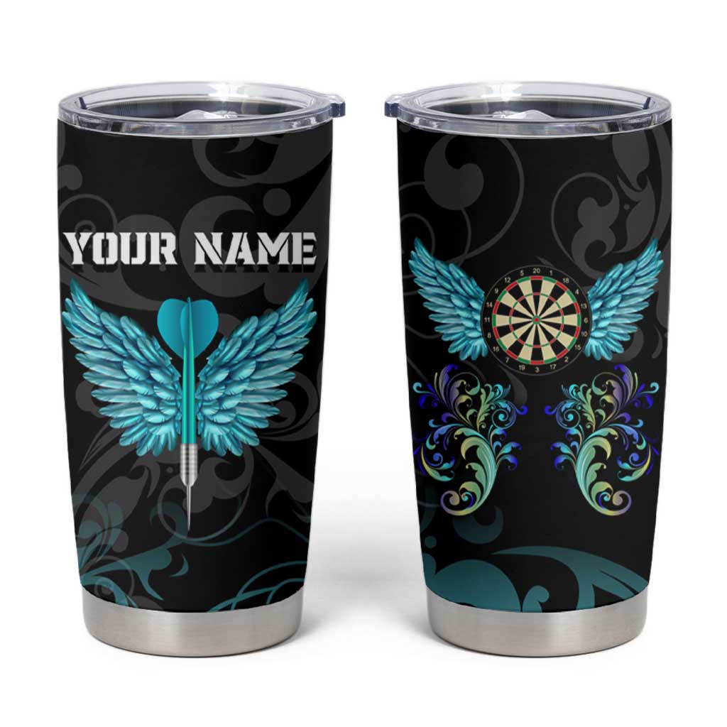 Personalized Elegant Wings and Dartboard Design Tumbler Cup with Swirling Floral Patterns - Wonder Print Shop