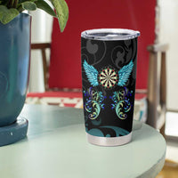 Personalized Elegant Wings and Dartboard Design Tumbler Cup with Swirling Floral Patterns - Wonder Print Shop