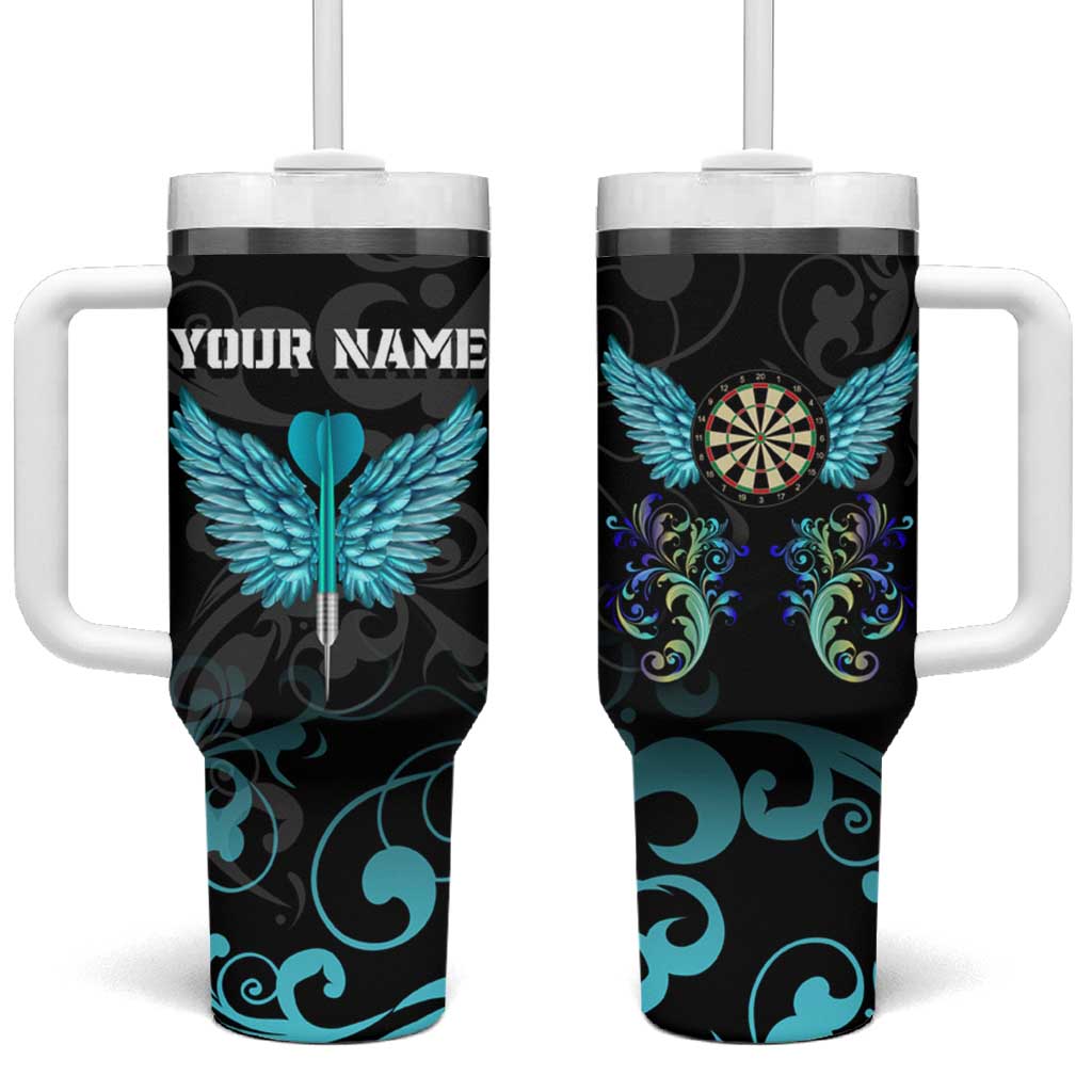 Personalized Elegant Wings and Dartboard Design Tumbler With Handle with Swirling Floral Patterns - Wonder Print Shop