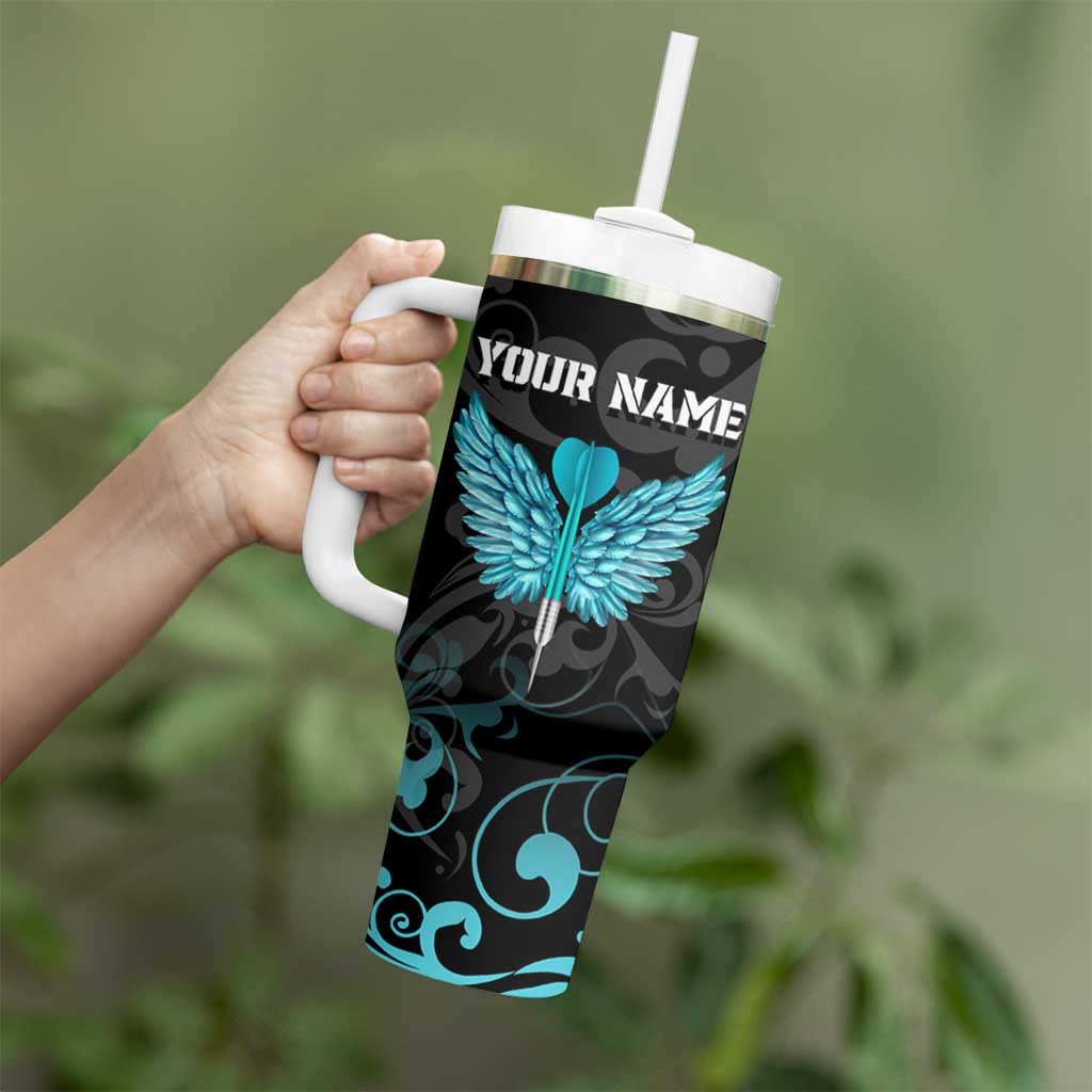 Personalized Elegant Wings and Dartboard Design Tumbler With Handle with Swirling Floral Patterns - Wonder Print Shop
