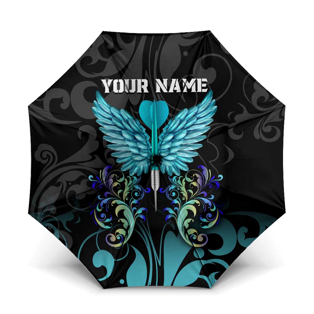 Personalized Elegant Wings and Dartboard Design Umbrella with Swirling Floral Patterns - Wonder Print Shop