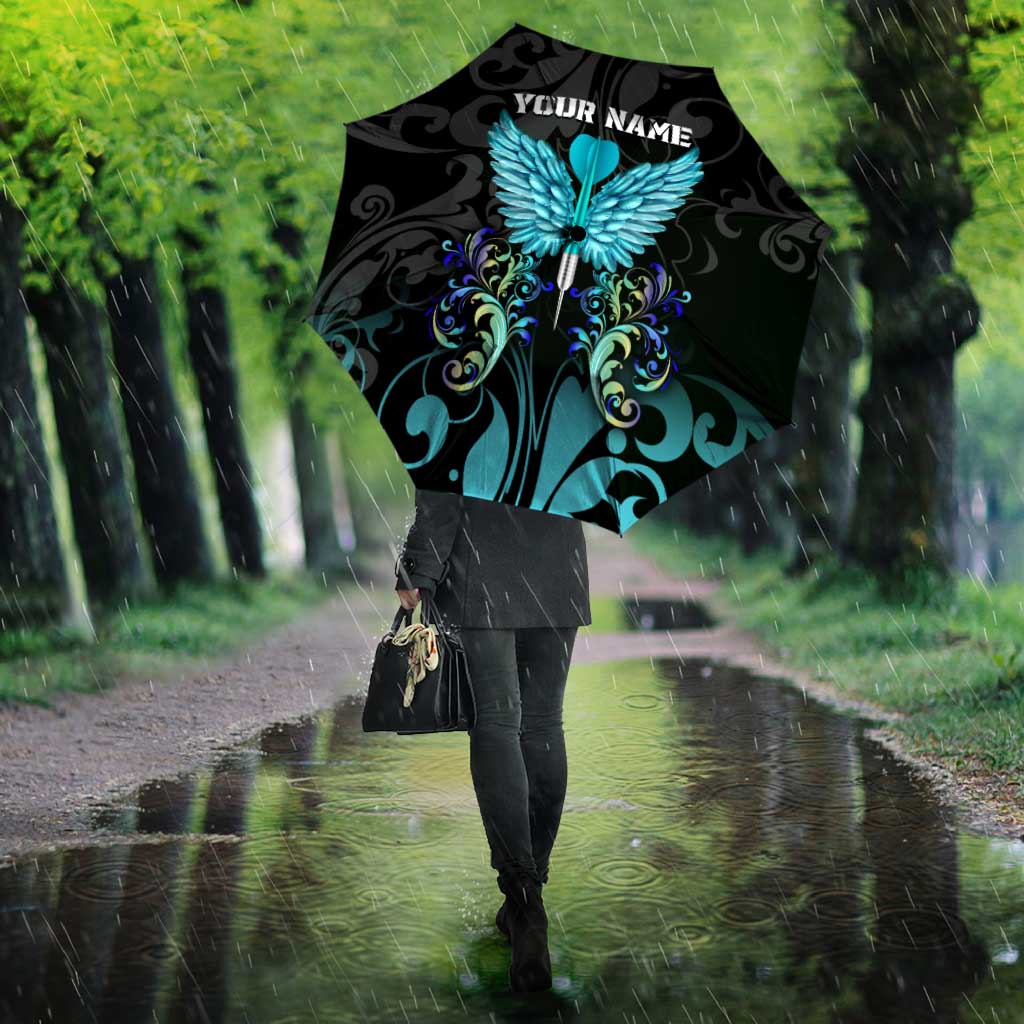 Personalized Elegant Wings and Dartboard Design Umbrella with Swirling Floral Patterns - Wonder Print Shop