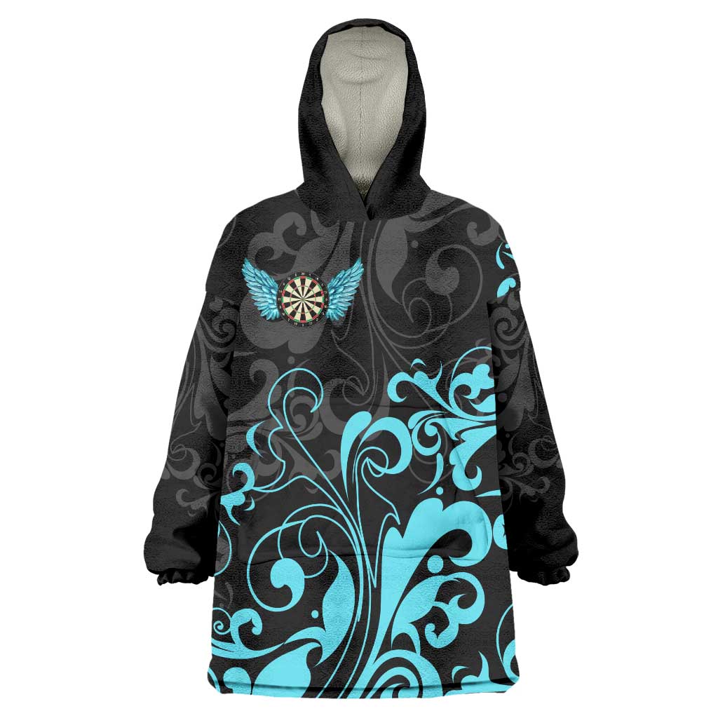 Personalized Elegant Wings and Dartboard Design Wearable Blanket Hoodie with Swirling Floral Patterns - Wonder Print Shop