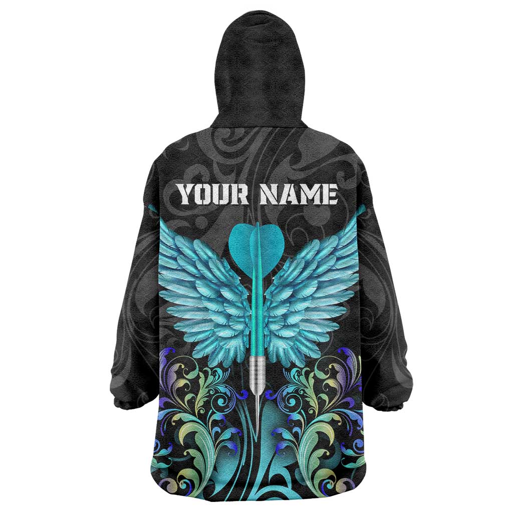 Personalized Elegant Wings and Dartboard Design Wearable Blanket Hoodie with Swirling Floral Patterns - Wonder Print Shop