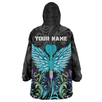 Personalized Elegant Wings and Dartboard Design Wearable Blanket Hoodie with Swirling Floral Patterns - Wonder Print Shop