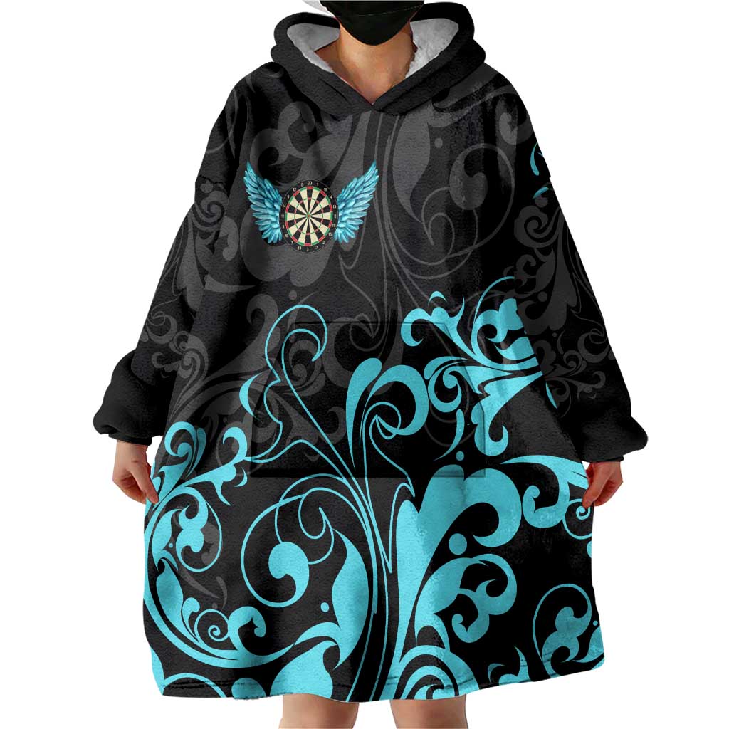 Personalized Elegant Wings and Dartboard Design Wearable Blanket Hoodie with Swirling Floral Patterns - Wonder Print Shop