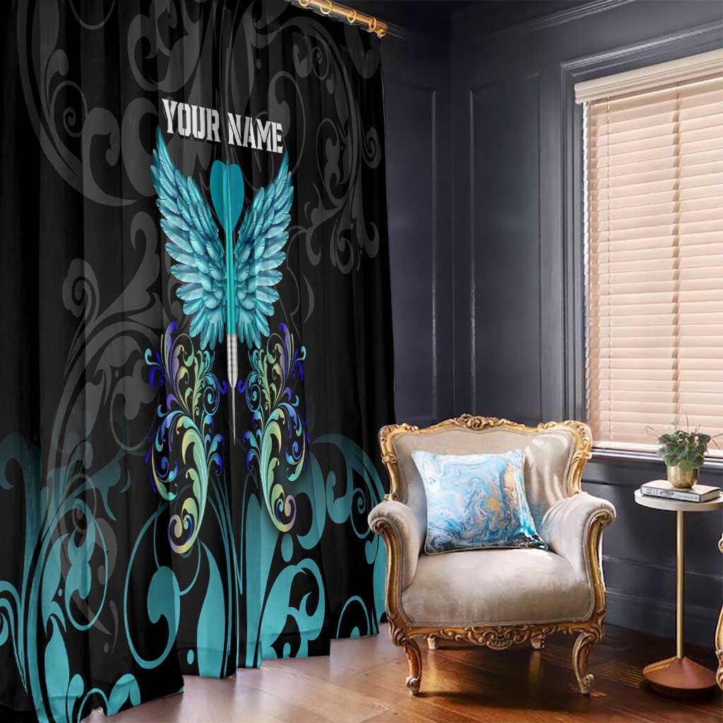 Personalized Elegant Wings and Dartboard Design Window Curtain with Swirling Floral Patterns - Wonder Print Shop