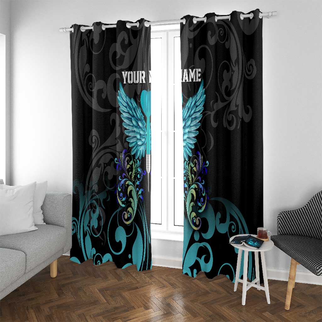 Personalized Elegant Wings and Dartboard Design Window Curtain with Swirling Floral Patterns - Wonder Print Shop