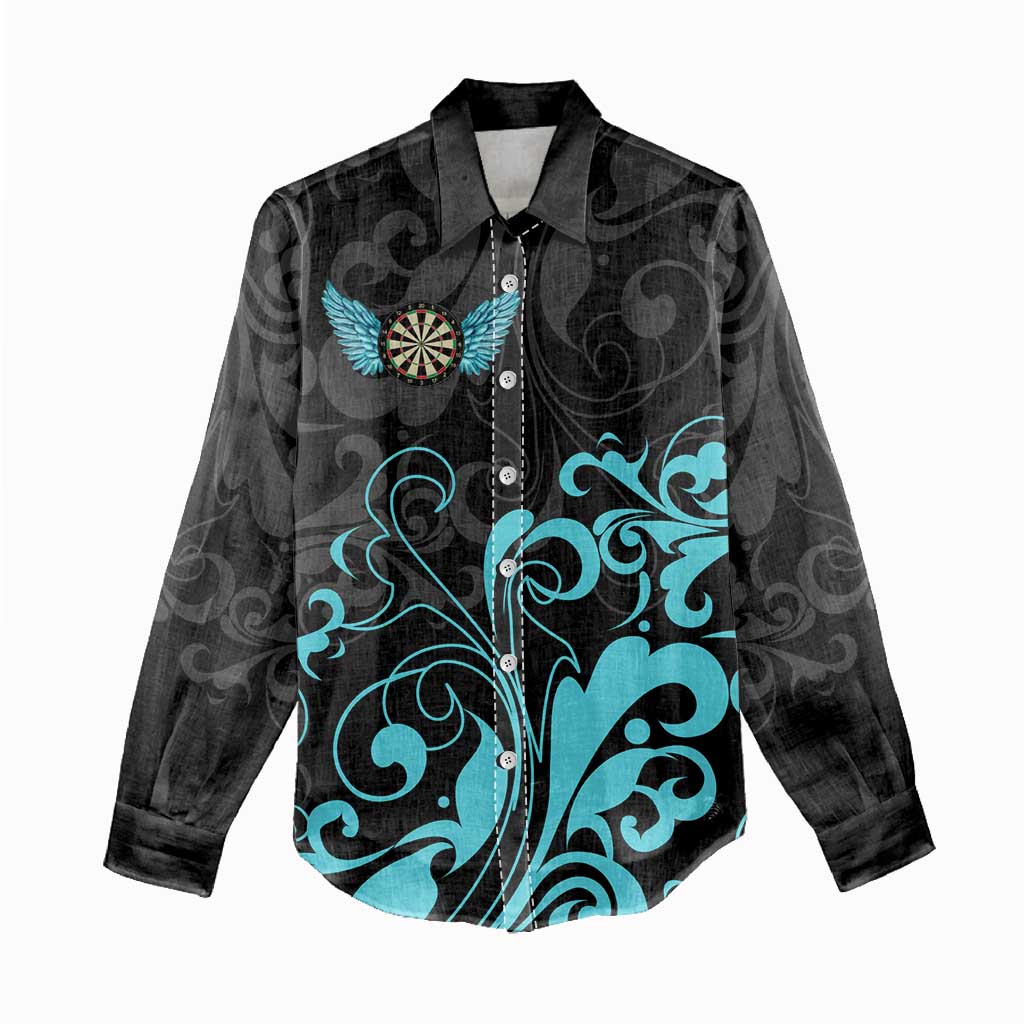 Personalized Elegant Wings and Dartboard Design Women Casual Shirt with Swirling Floral Patterns - Wonder Print Shop