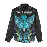 Personalized Elegant Wings and Dartboard Design Women Casual Shirt with Swirling Floral Patterns - Wonder Print Shop