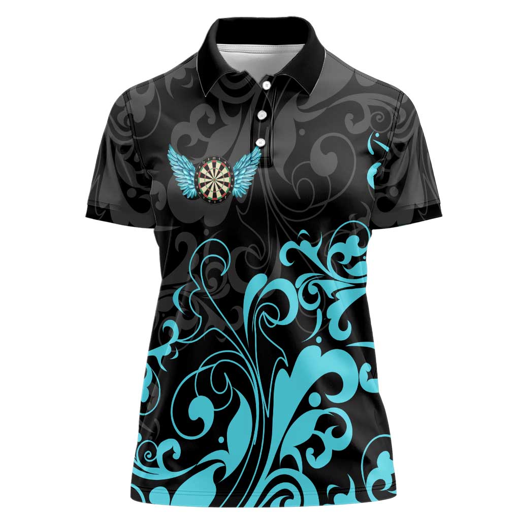 Personalized Elegant Wings and Dartboard Design Women Polo Shirt with Swirling Floral Patterns - Wonder Print Shop