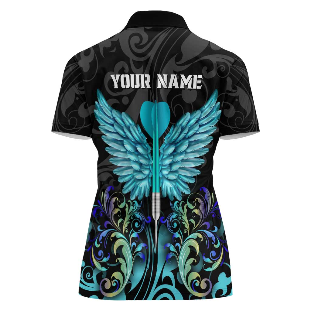 Personalized Elegant Wings and Dartboard Design Women Polo Shirt with Swirling Floral Patterns - Wonder Print Shop