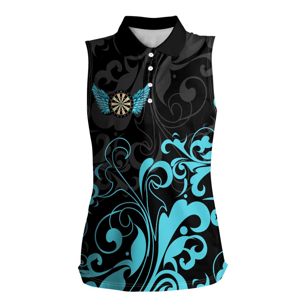 Personalized Elegant Wings and Dartboard Design Women Sleeveless Polo Shirt with Swirling Floral Patterns - Wonder Print Shop
