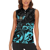 Personalized Elegant Wings and Dartboard Design Women Sleeveless Polo Shirt with Swirling Floral Patterns - Wonder Print Shop