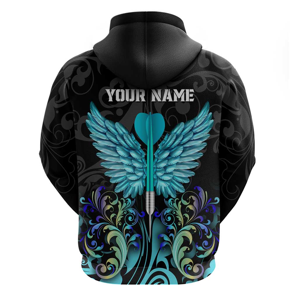 Personalized Elegant Wings and Dartboard Design Zip Hoodie with Swirling Floral Patterns - Wonder Print Shop