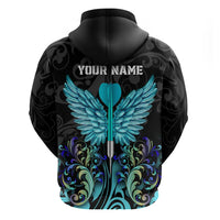 Personalized Elegant Wings and Dartboard Design Zip Hoodie with Swirling Floral Patterns - Wonder Print Shop