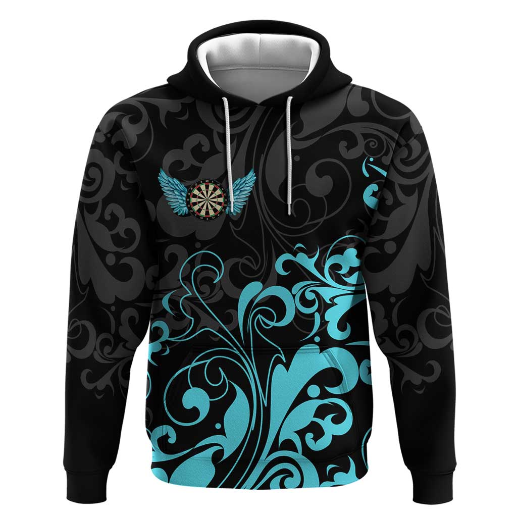 Personalized Elegant Wings and Dartboard Design Zip Hoodie with Swirling Floral Patterns - Wonder Print Shop