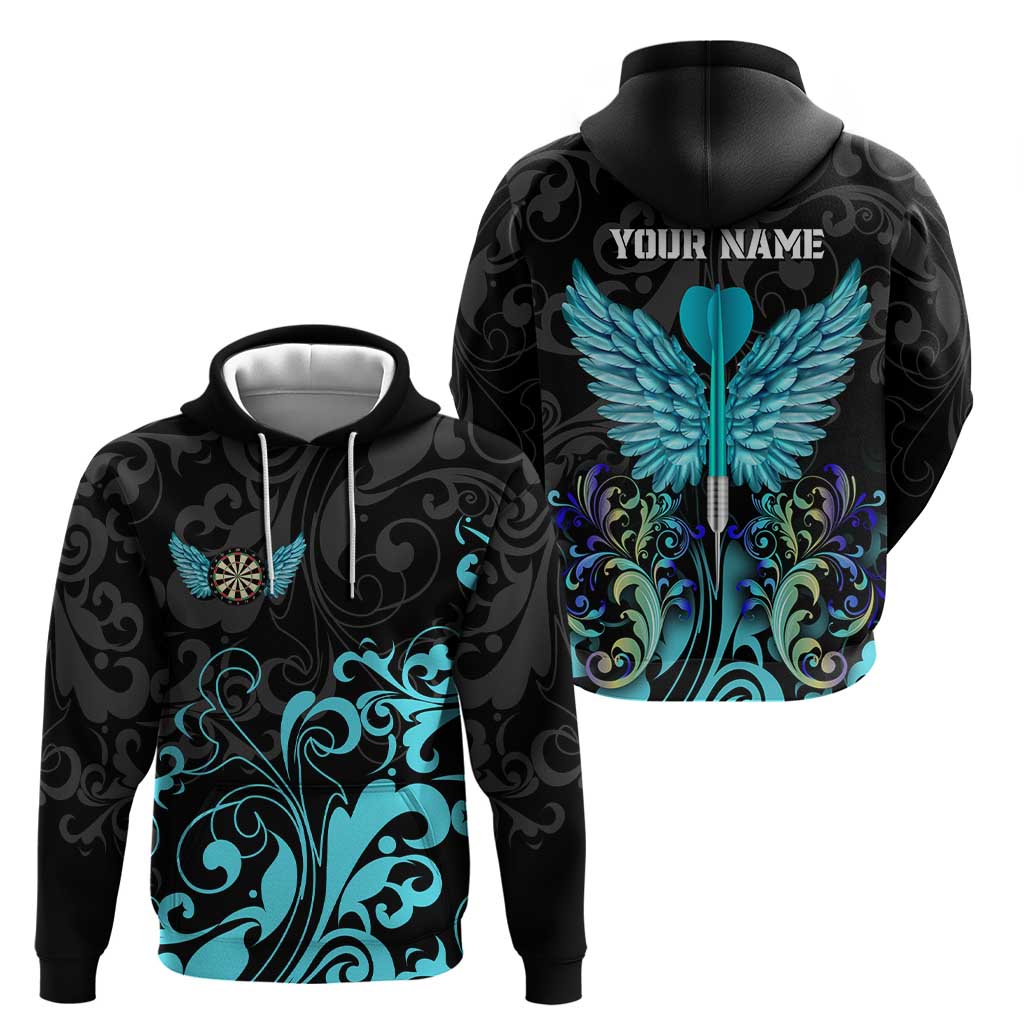 Personalized Elegant Wings and Dartboard Design Zip Hoodie with Swirling Floral Patterns - Wonder Print Shop