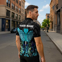 Personalized Elegant Wings and Dartboard Design Zipper Polo Shirt with Swirling Floral Patterns - Wonder Print Shop