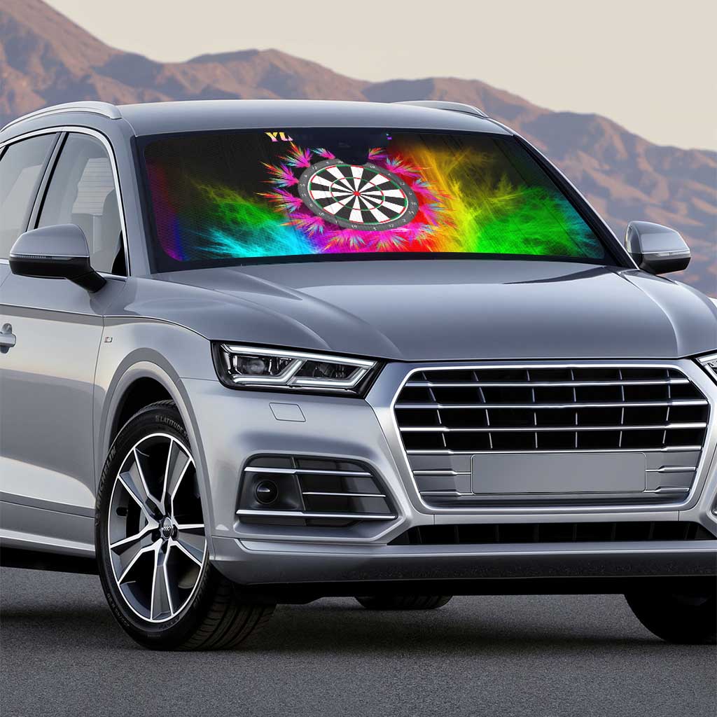 Personalized Colorful Neon Darts Auto Sun Shade with Bold Abstract Background - Wonder Print Shop