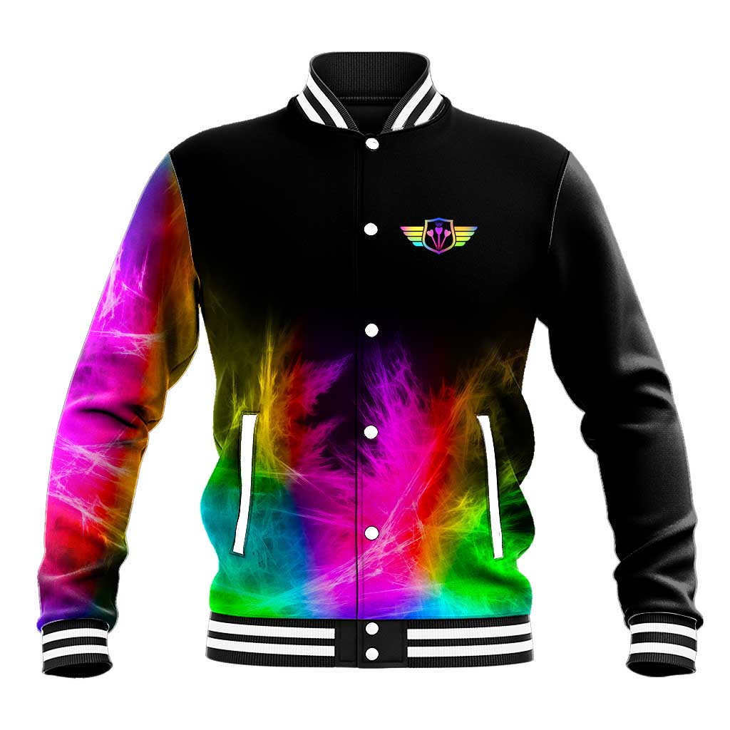 Personalized Colorful Neon Darts Baseball Jacket with Bold Abstract Background - Wonder Print Shop