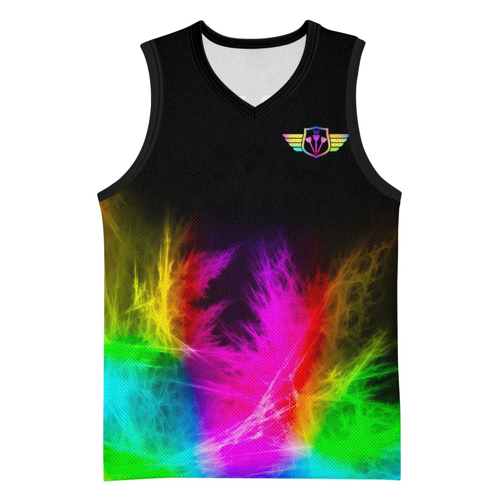 Personalized Colorful Neon Darts Basketball Jersey with Bold Abstract Background - Wonder Print Shop