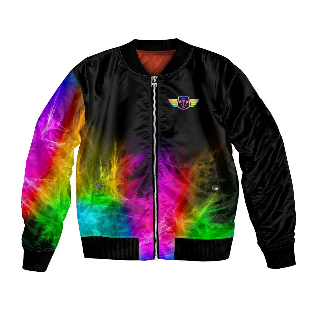 Personalized Colorful Neon Darts Bomber Jacket with Bold Abstract Background - Wonder Print Shop
