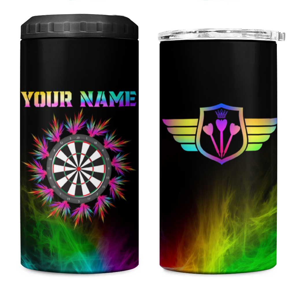 Personalized Colorful Neon Darts 4 in 1 Can Cooler Tumbler with Bold Abstract Background - Wonder Print Shop