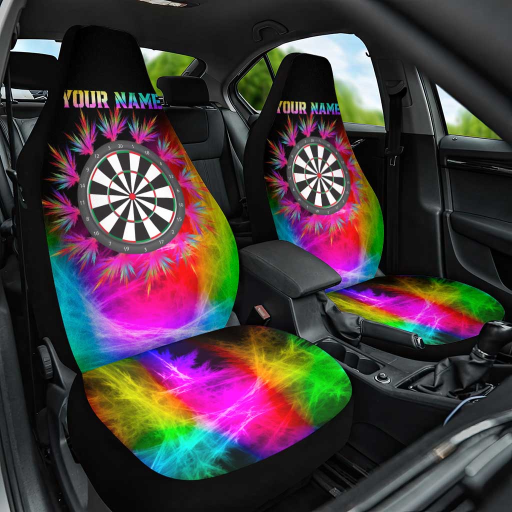Personalized Colorful Neon Darts Car Seat Cover with Bold Abstract Background - Wonder Print Shop