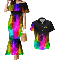Personalized Colorful Neon Darts Couples Matching Mermaid Dress and Hawaiian Shirt with Bold Abstract Background - Wonder Print Shop