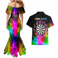 Personalized Colorful Neon Darts Couples Matching Mermaid Dress and Hawaiian Shirt with Bold Abstract Background - Wonder Print Shop