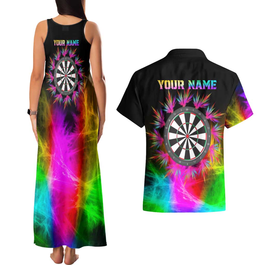 Personalized Colorful Neon Darts Couples Matching Tank Maxi Dress and Hawaiian Shirt with Bold Abstract Background - Wonder Print Shop