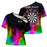 Personalized Colorful Neon Darts Cross Shoulder Shirt with Bold Abstract Background - Wonder Print Shop
