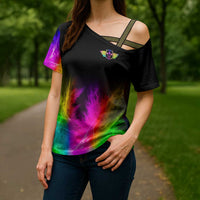Personalized Colorful Neon Darts Cross Shoulder Shirt with Bold Abstract Background - Wonder Print Shop