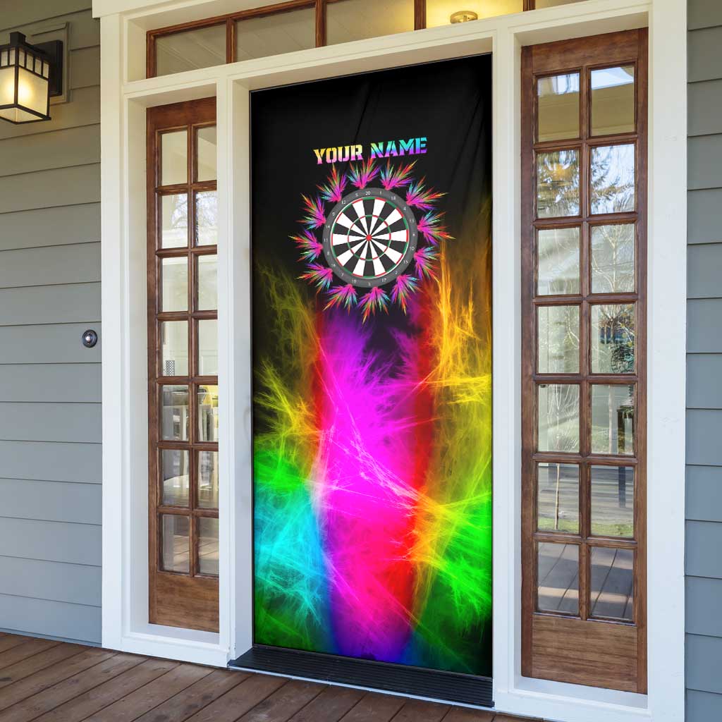 Personalized Colorful Neon Darts Door Cover with Bold Abstract Background - Wonder Print Shop