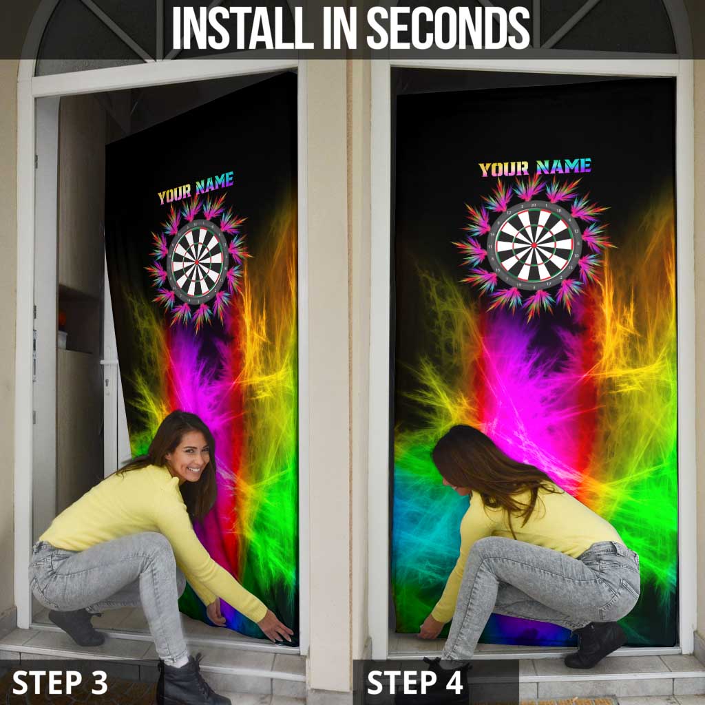 Personalized Colorful Neon Darts Door Cover with Bold Abstract Background - Wonder Print Shop