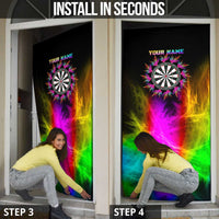 Personalized Colorful Neon Darts Door Cover with Bold Abstract Background - Wonder Print Shop