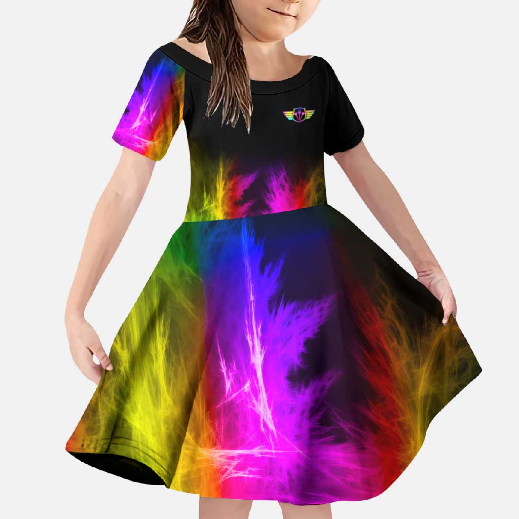 Personalized Colorful Neon Darts Family Matching Long Sleeve Bodycon Dress and Hawaiian Shirt with Bold Abstract Background - Wonder Print Shop